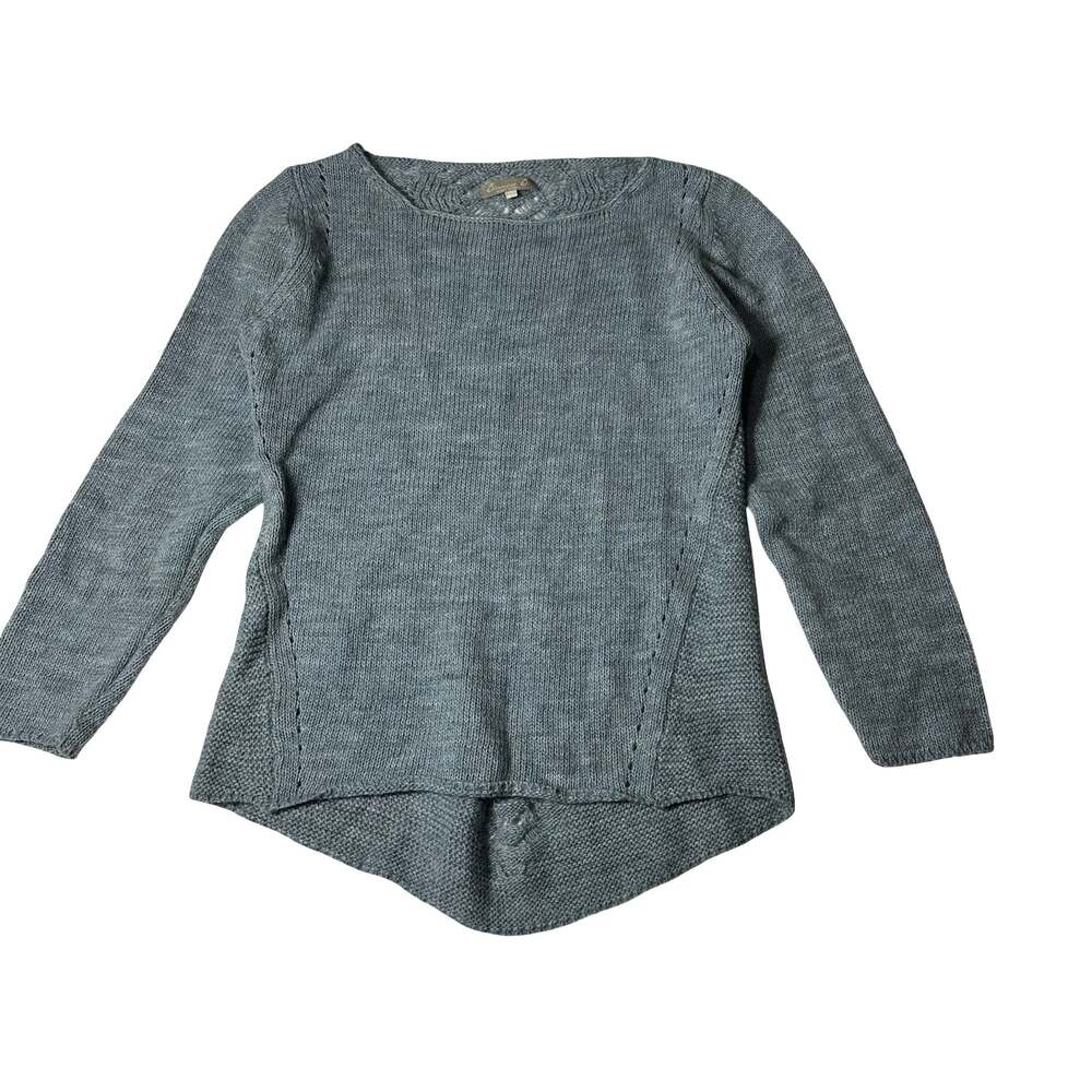 Bianca B Women L Merino Wool Blend Knit Sweater Gray Asymmetrical Hem Made Italy